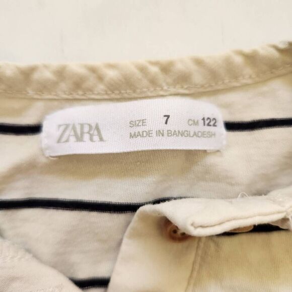 Zara boys size 7 cream thin black striped short sleeve t-shirt Henley minimalist - Picture 2 of 4
